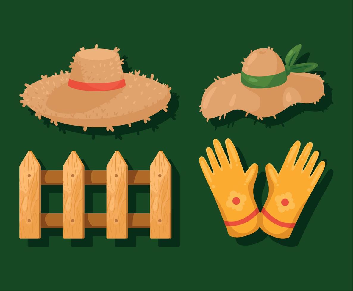 cuatro iconos de accesorios de jardinería vector