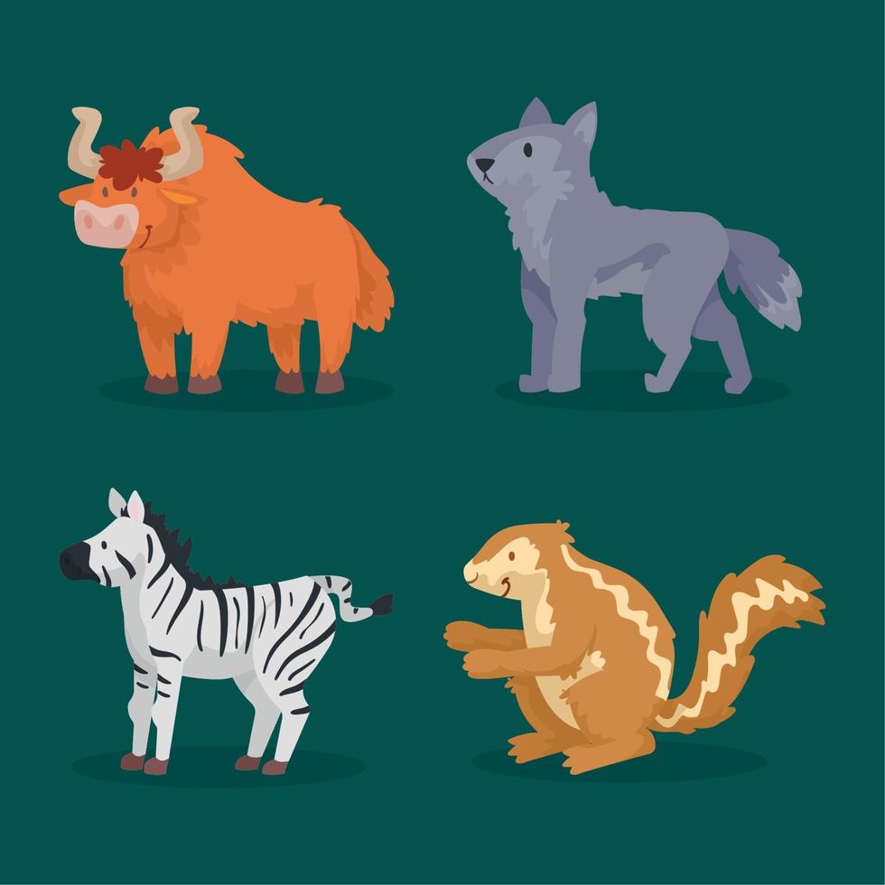 cuatro lindos animales bebés vector