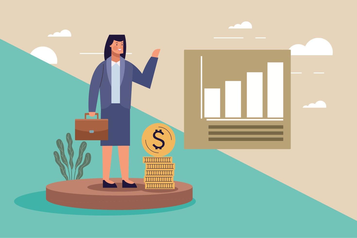 businesswoman with statistics bars vector