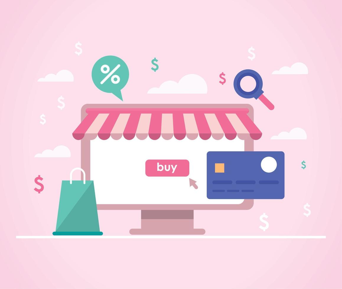 desktop with ecommerce technology vector