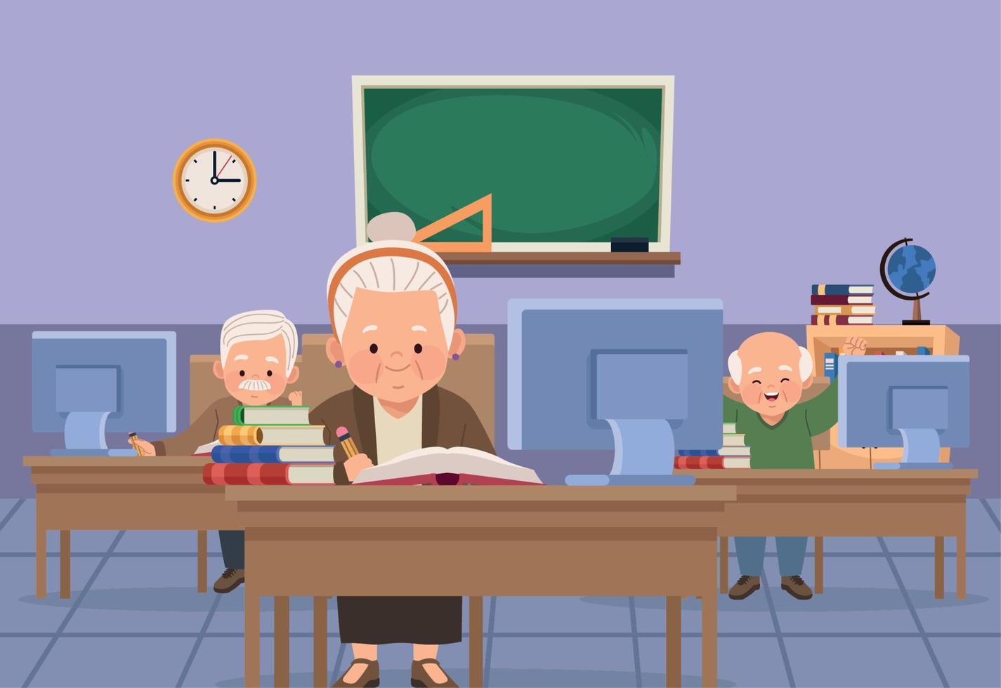 old persons continuing education in classroom vector