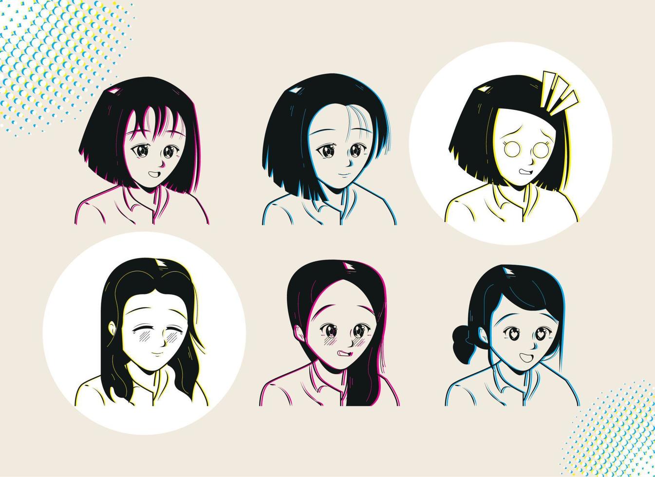 anime women set vector