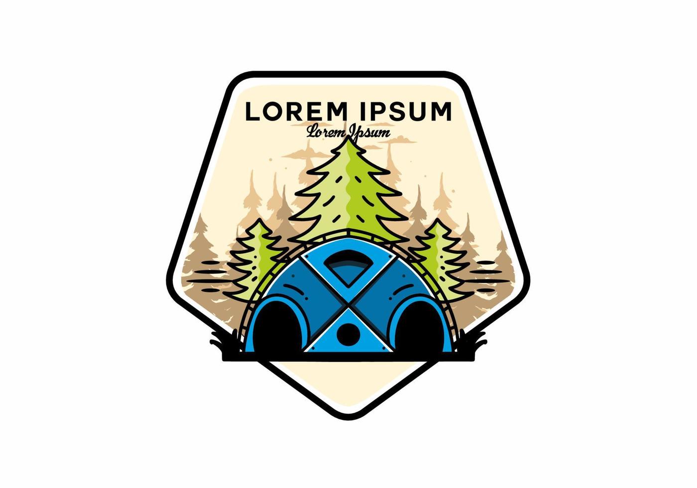 Big family tent and pine trees illustration badge design vector