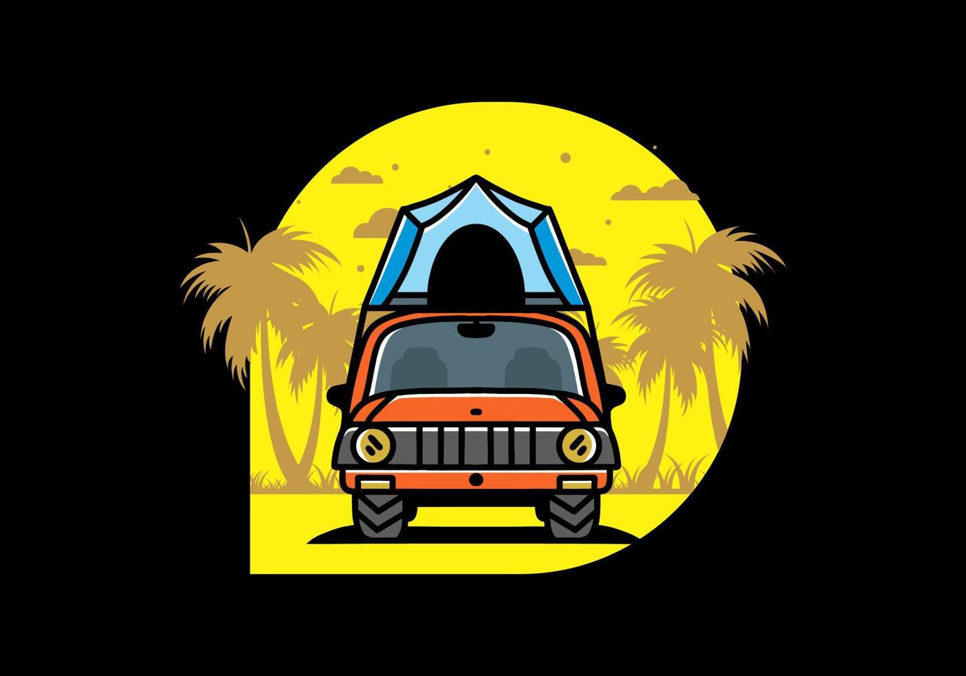 Camping on the roof of car illustration badge design vector