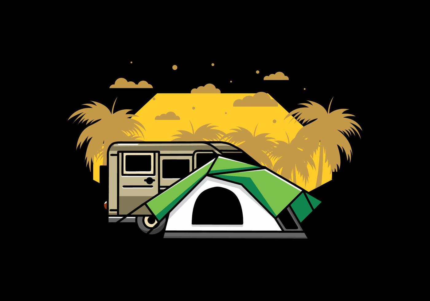 Van car and camping tent illustration design vector