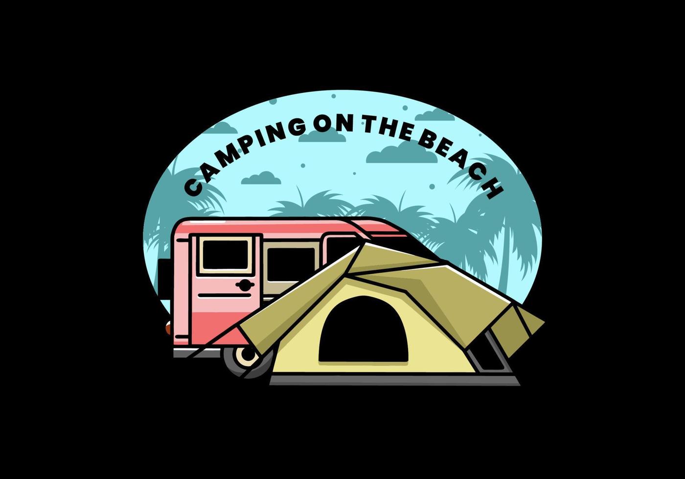 Van car and camping tent illustration design vector