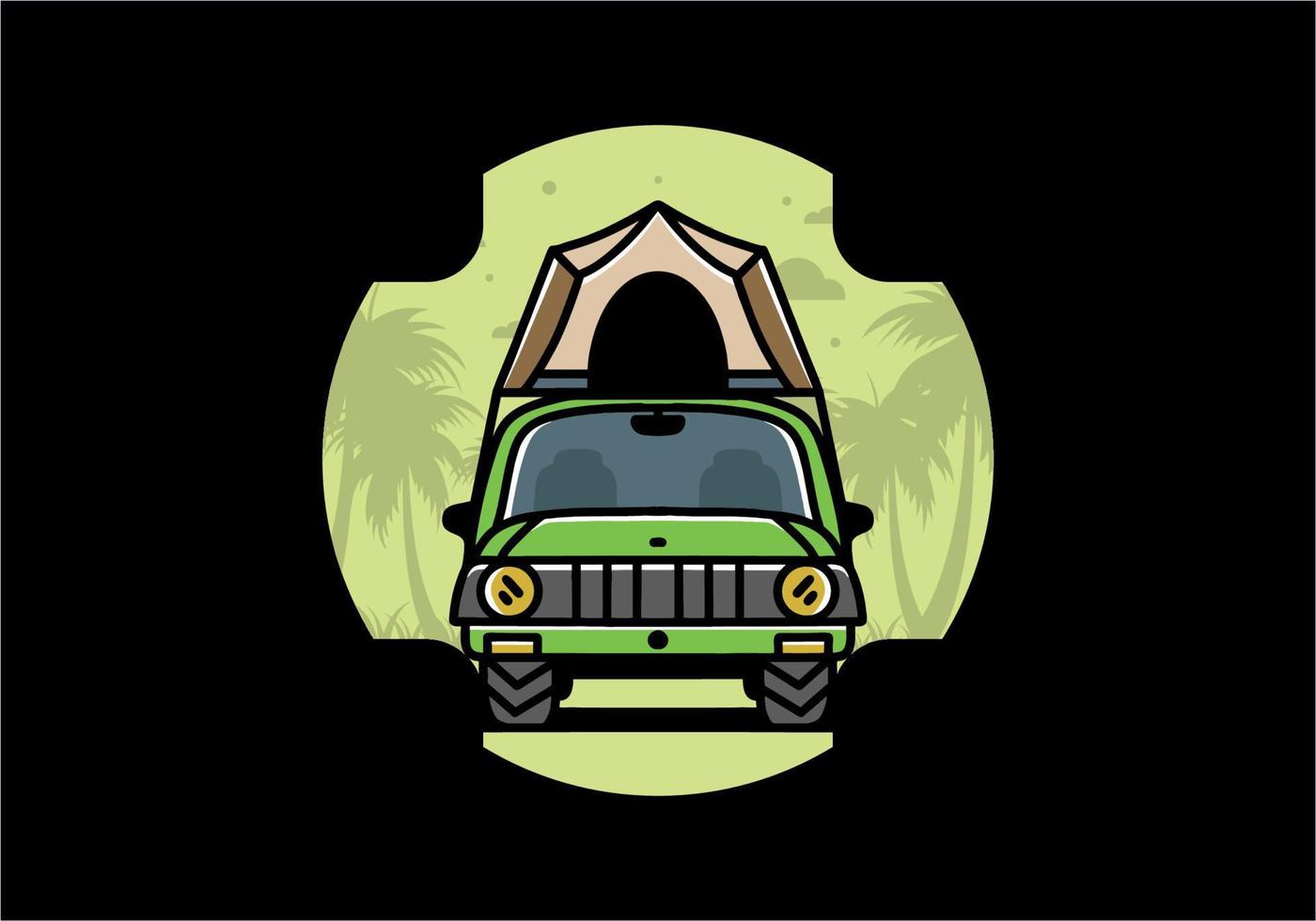 Camping on the roof of car illustration badge design vector