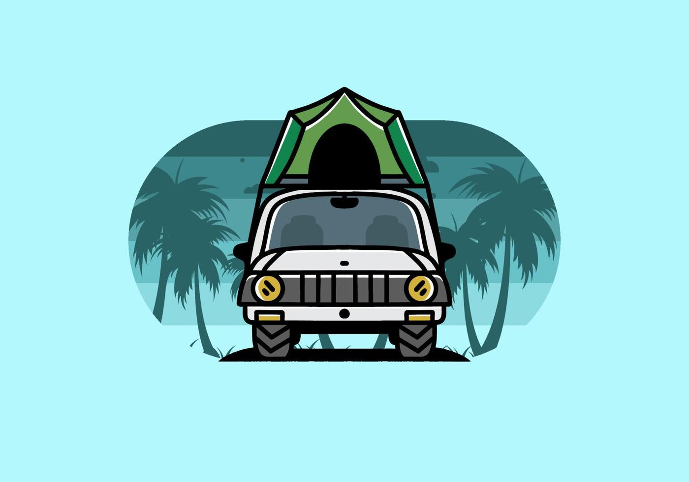 Camping on the roof of car illustration badge design vector