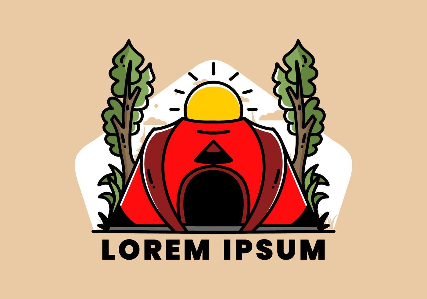 Big pop up tent for camping illustration badge design vector