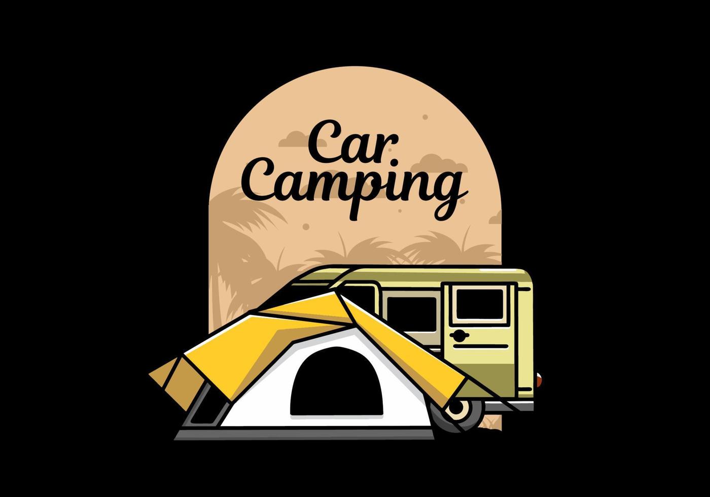 Van car and camping tent illustration design vector