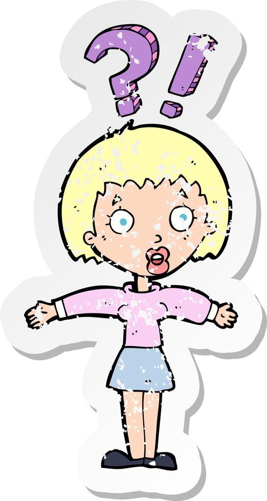 retro distressed sticker of a cartoon surprised woman vector