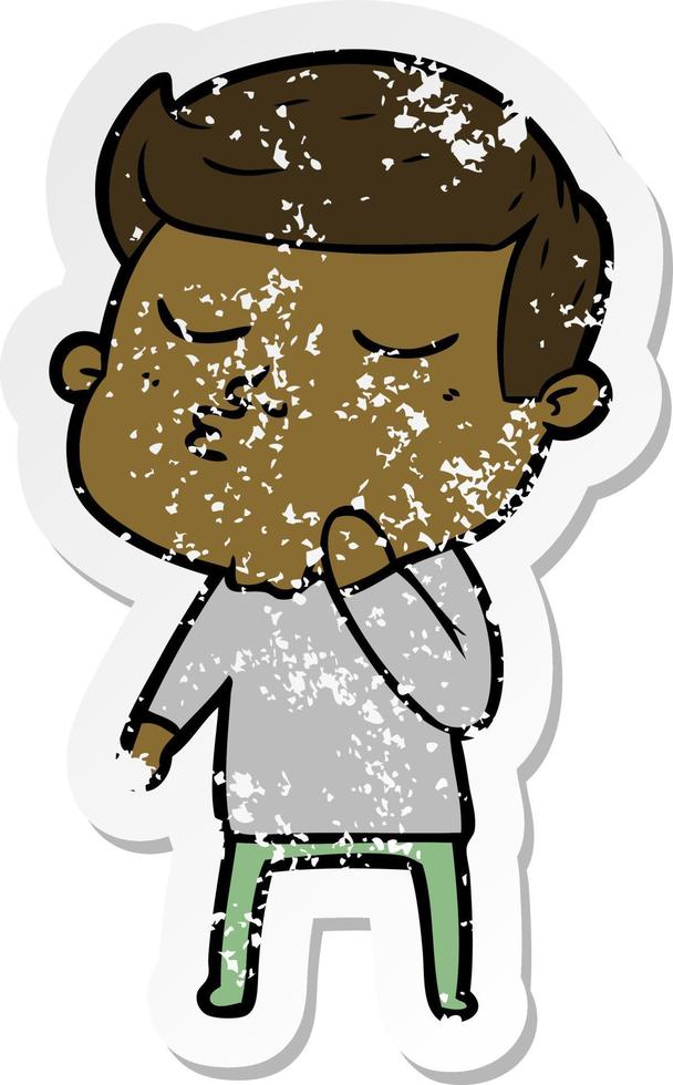 distressed sticker of a cartoon model guy pouting vector