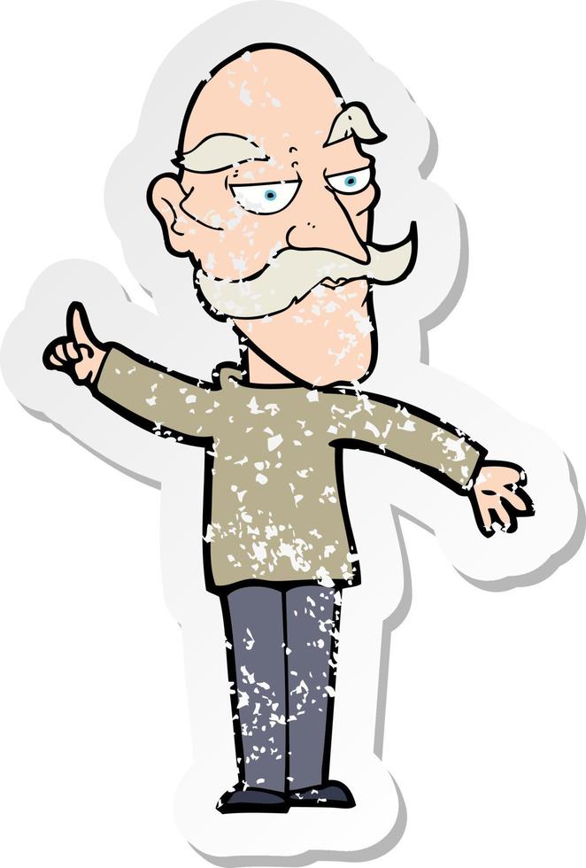 retro distressed sticker of a cartoon old man telling story vector