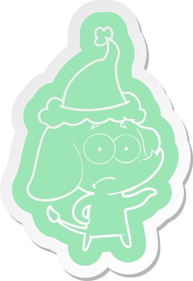 cartoon  sticker of a unsure elephant wearing santa hat vector
