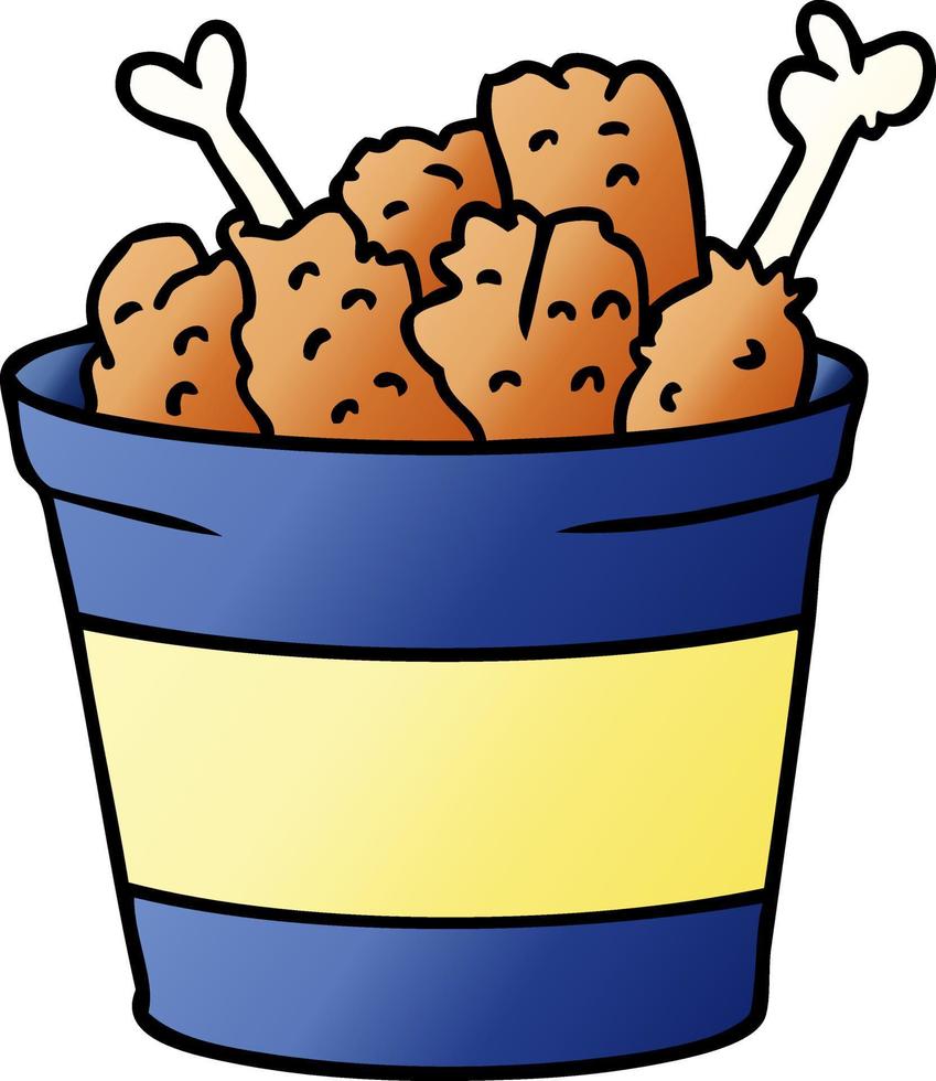 gradient cartoon doodle bucket of fried chicken vector