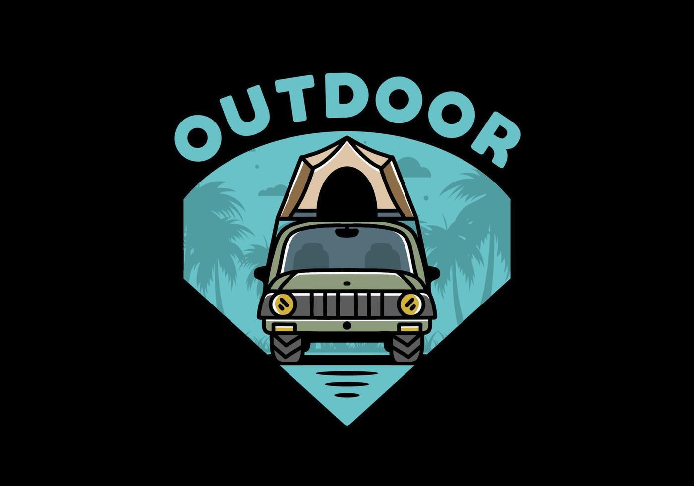 Camping on the roof of car illustration badge design vector