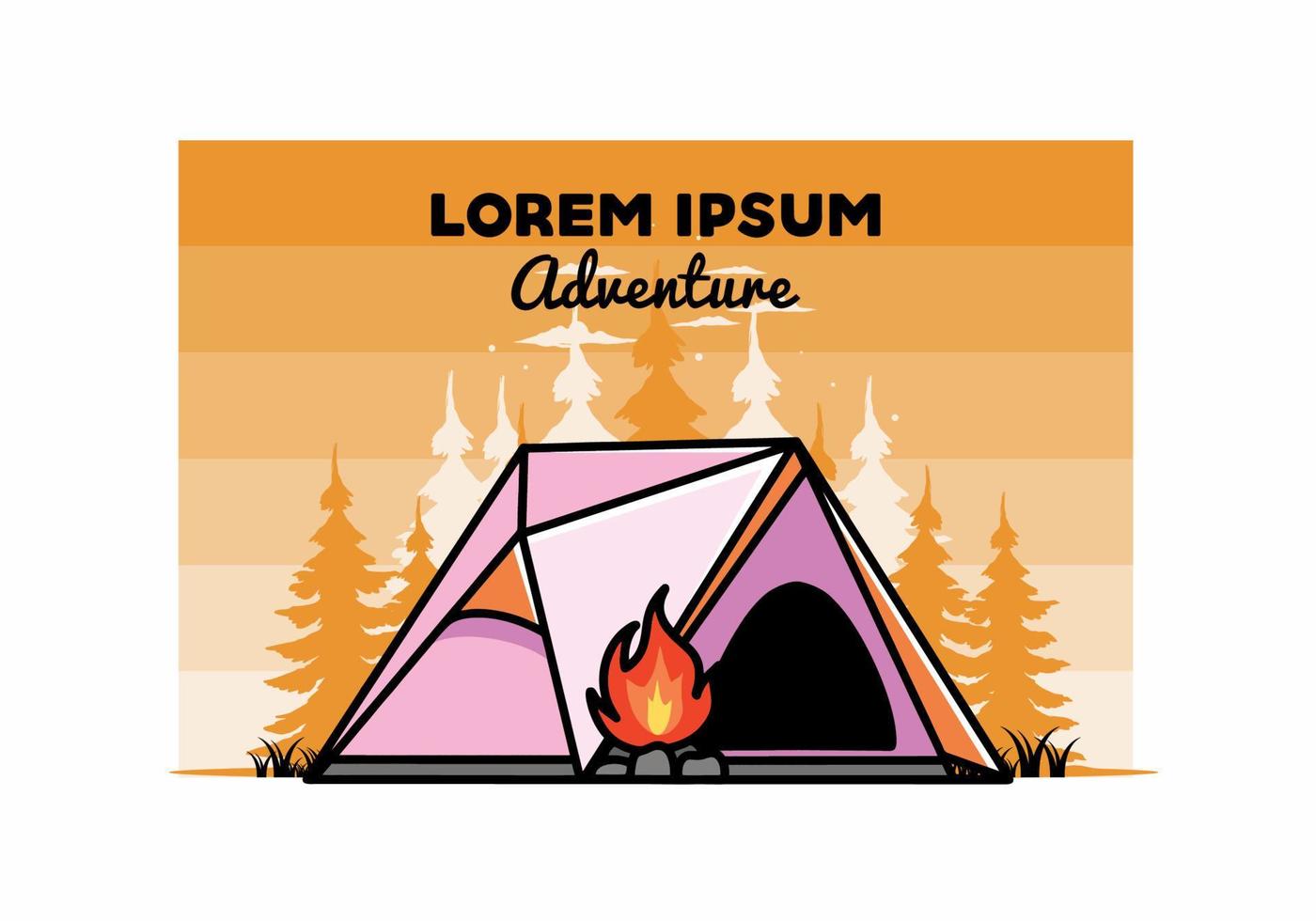 Triangle camping tent and bonfire illustration design vector