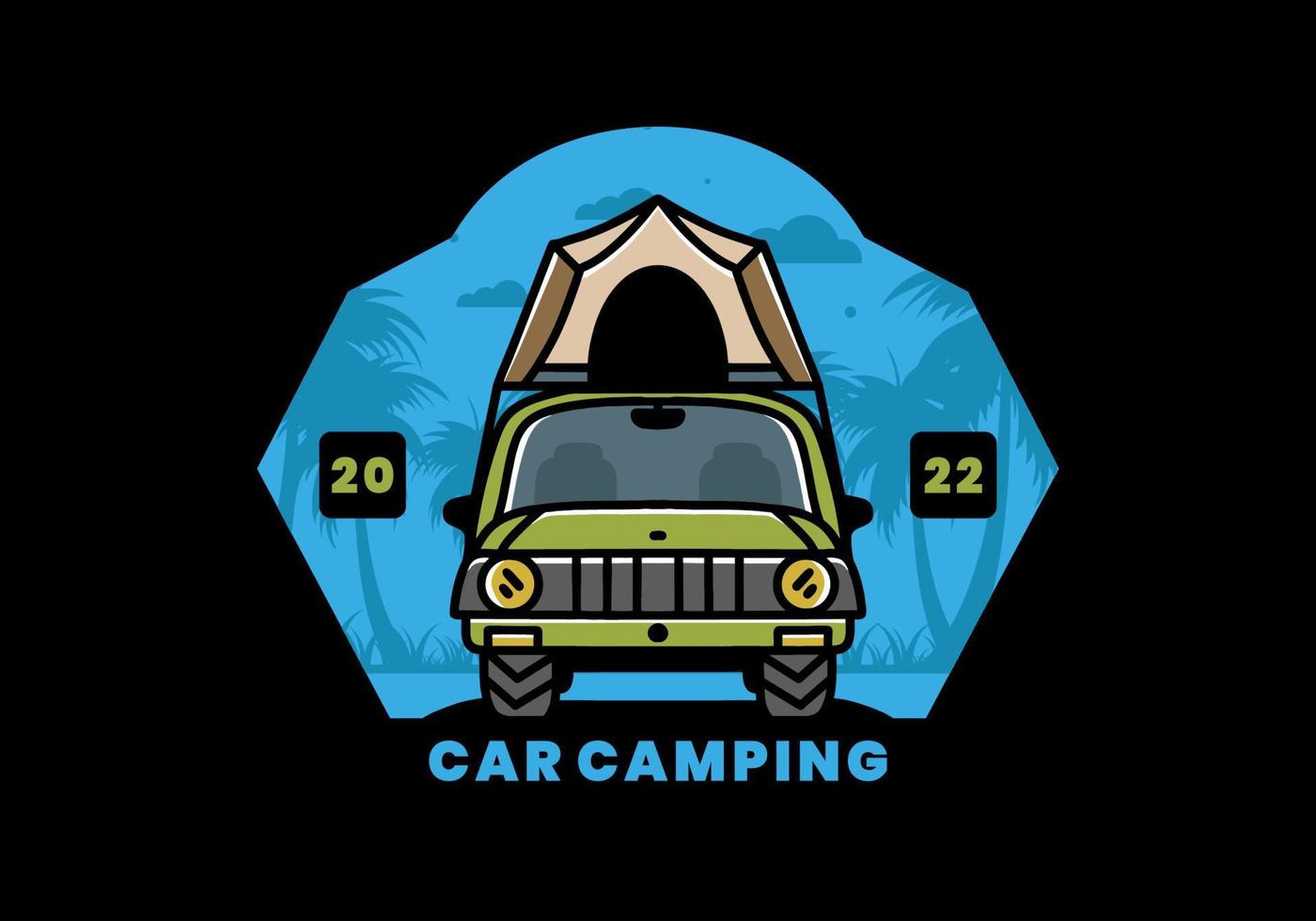 Camping on the roof of car illustration badge design vector