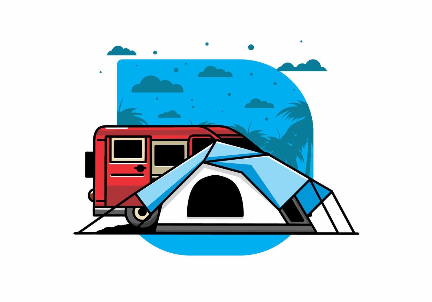 Van car and camping tent illustration design vector