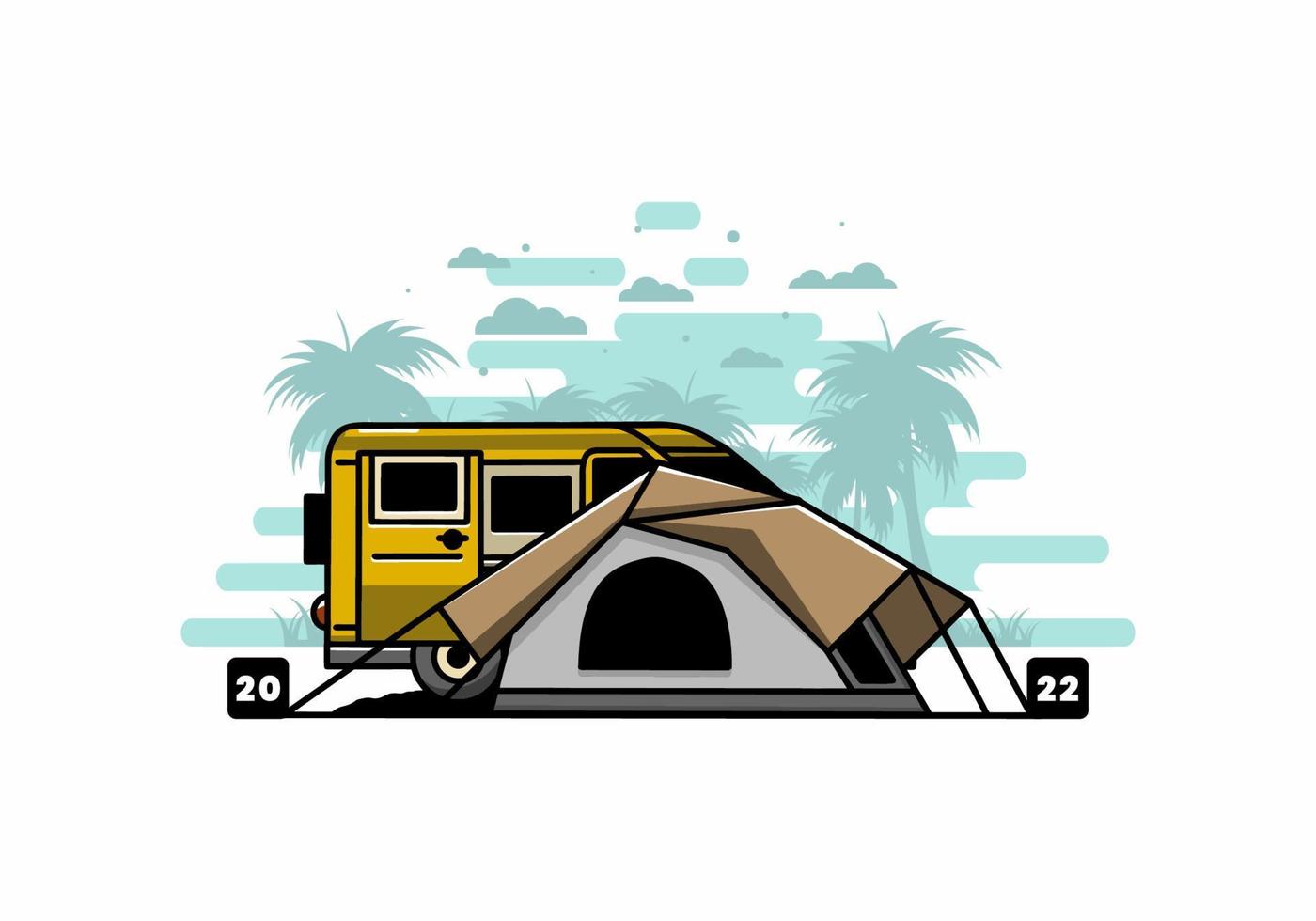 Van car and camping tent illustration design vector