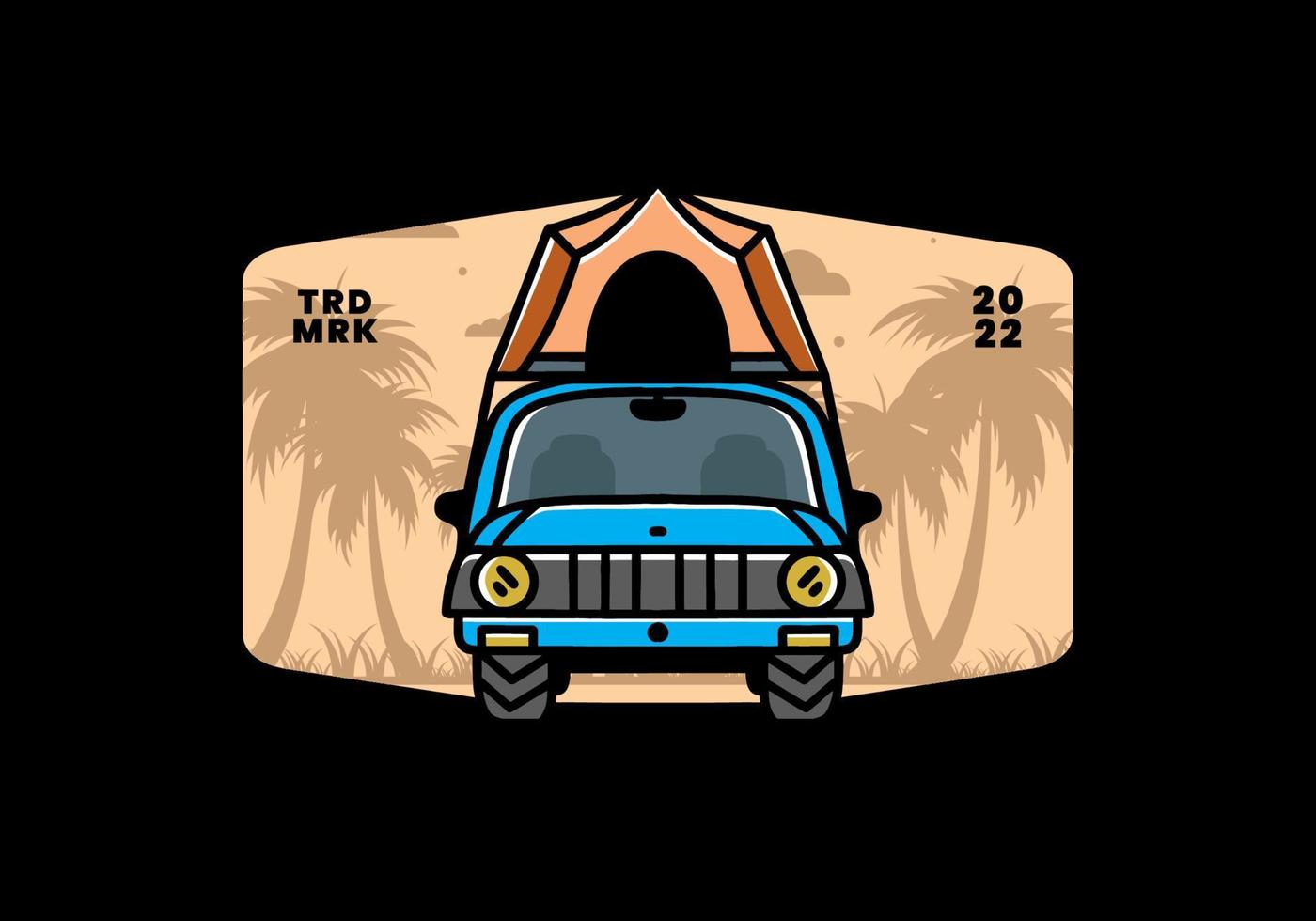 Camping on the roof of car illustration badge design vector