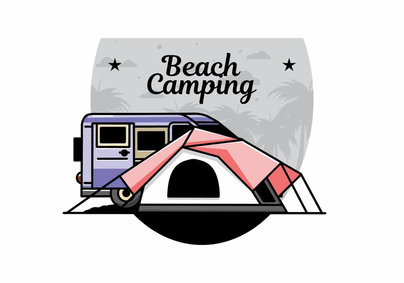 Van car and camping tent illustration design vector