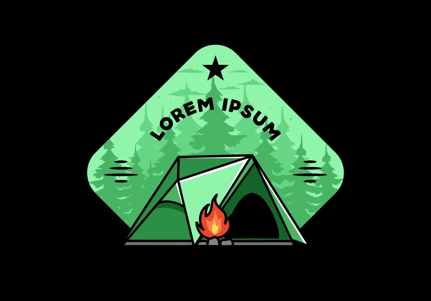 Triangle camping tent and bonfire illustration design vector
