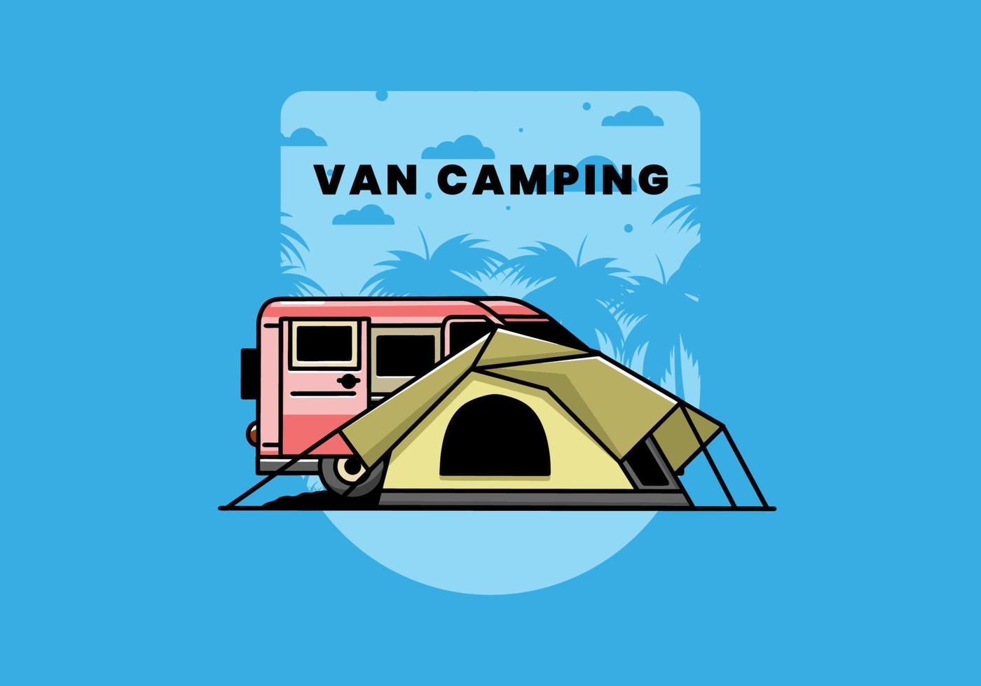 Van car and camping tent illustration design vector