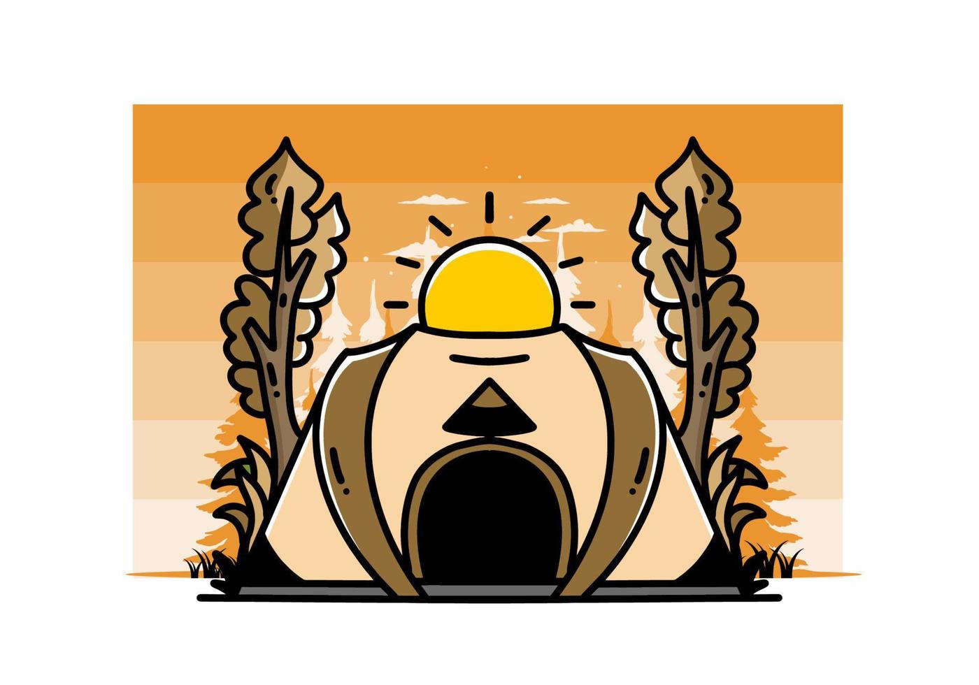 Big pop up tent for camping illustration badge design vector