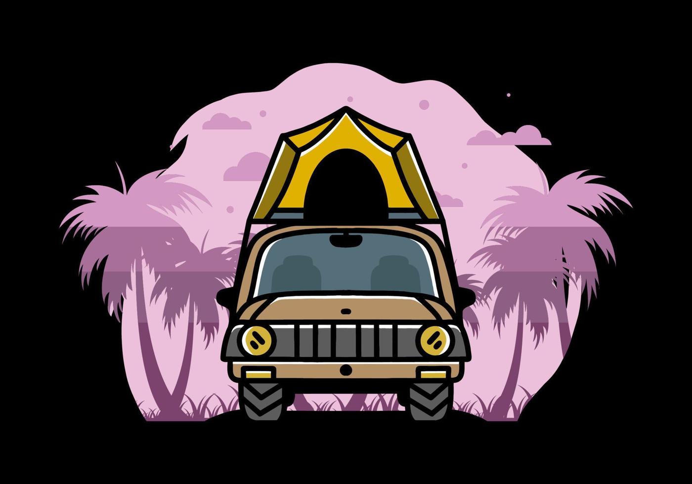 Camping on the roof of car illustration badge design vector