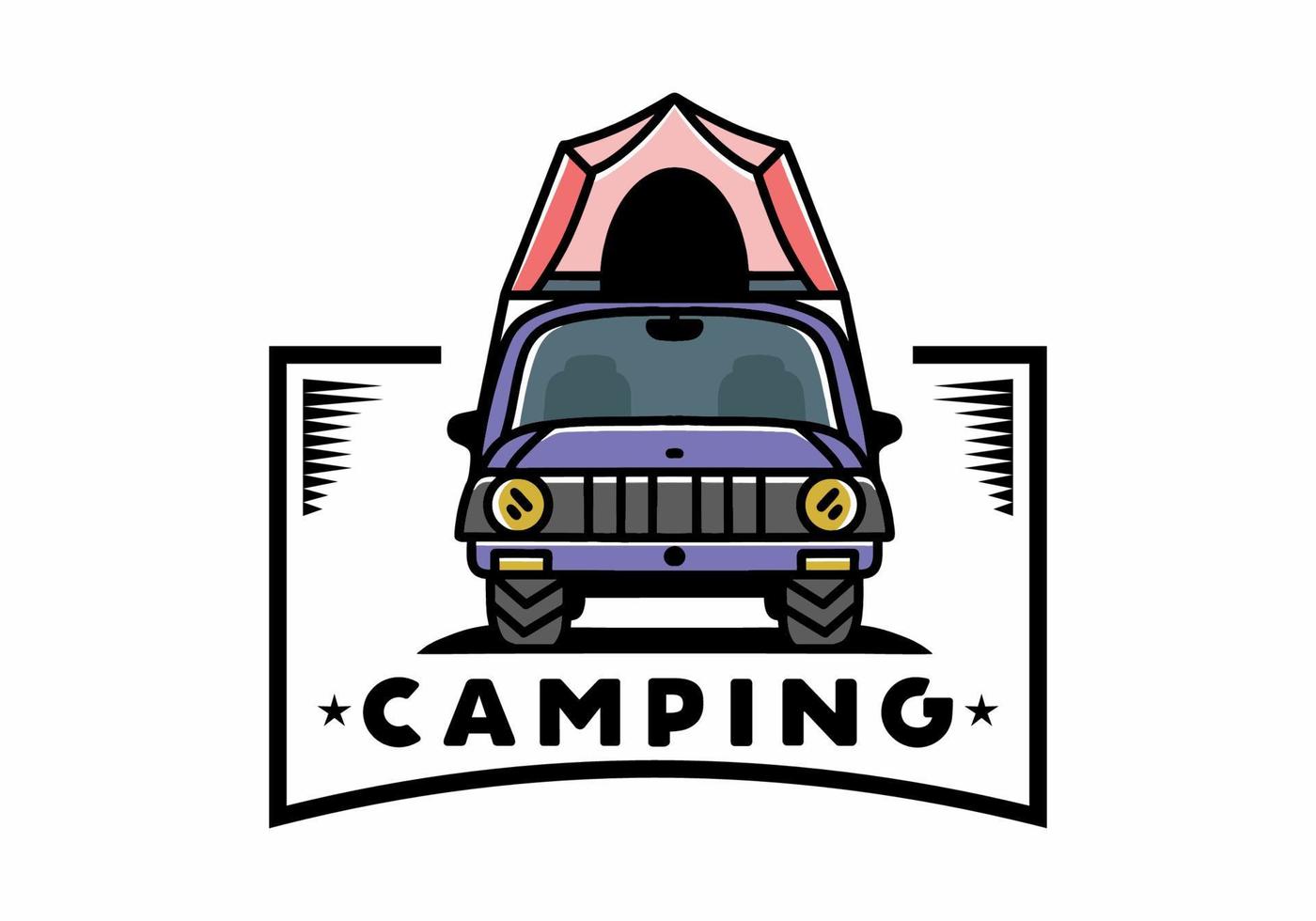 Camping on the roof of car illustration badge design vector