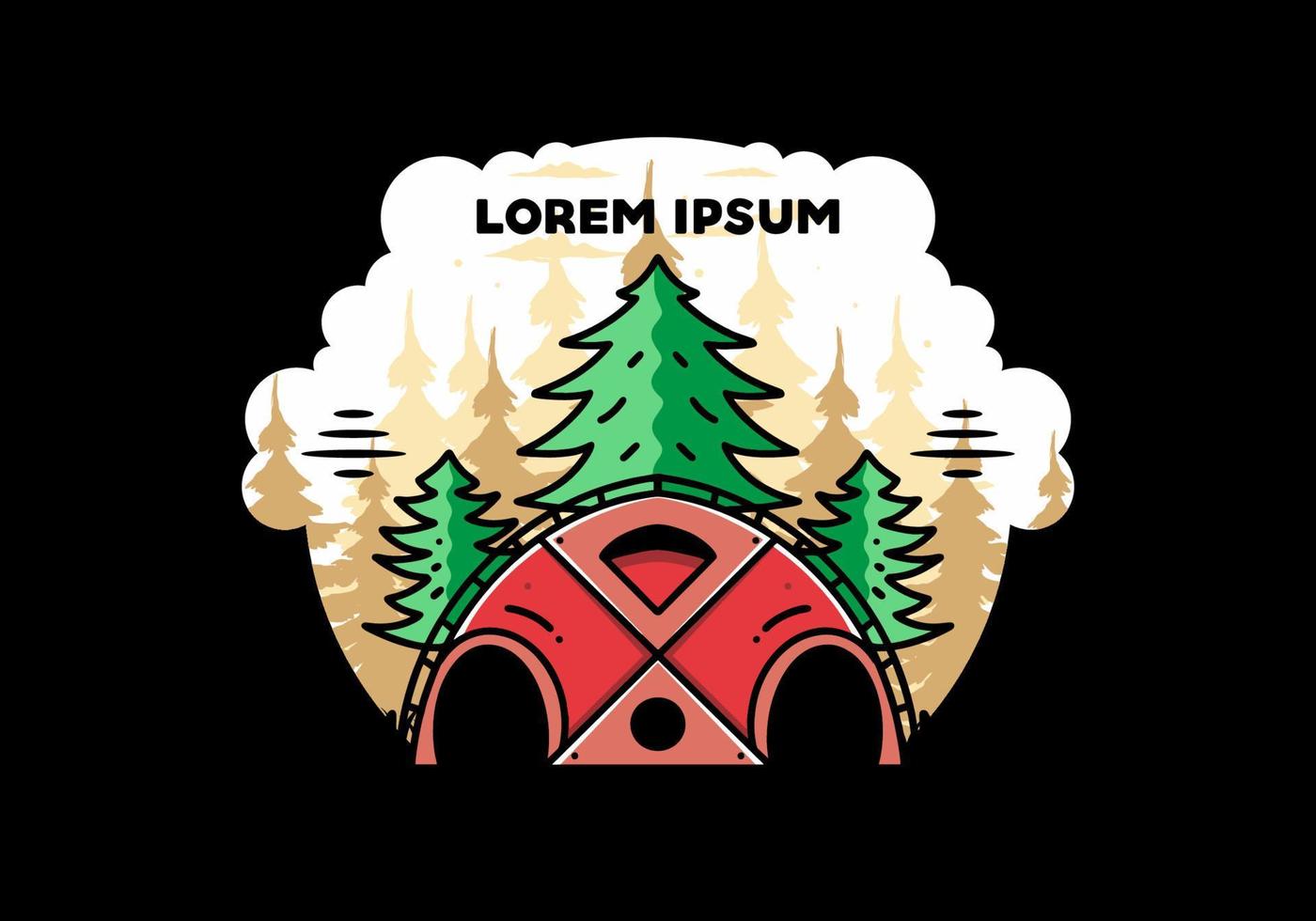 Big family tent and pine trees illustration badge design vector