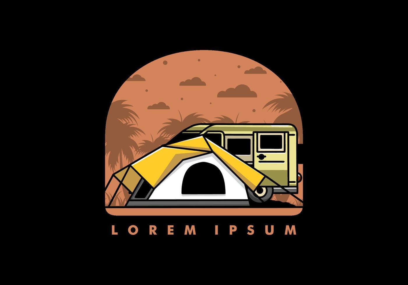Van car and camping tent illustration design vector