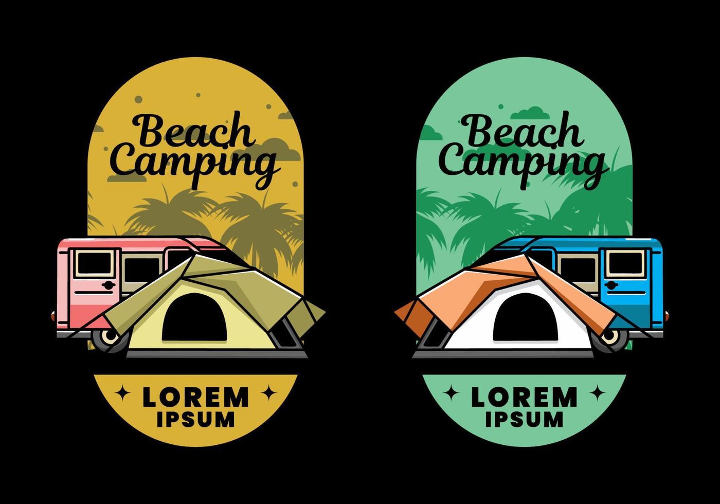 Van car and camping tent illustration design vector