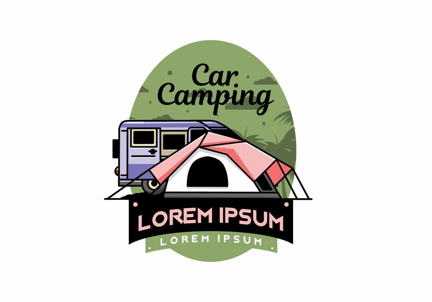 Van car and camping tent illustration design vector