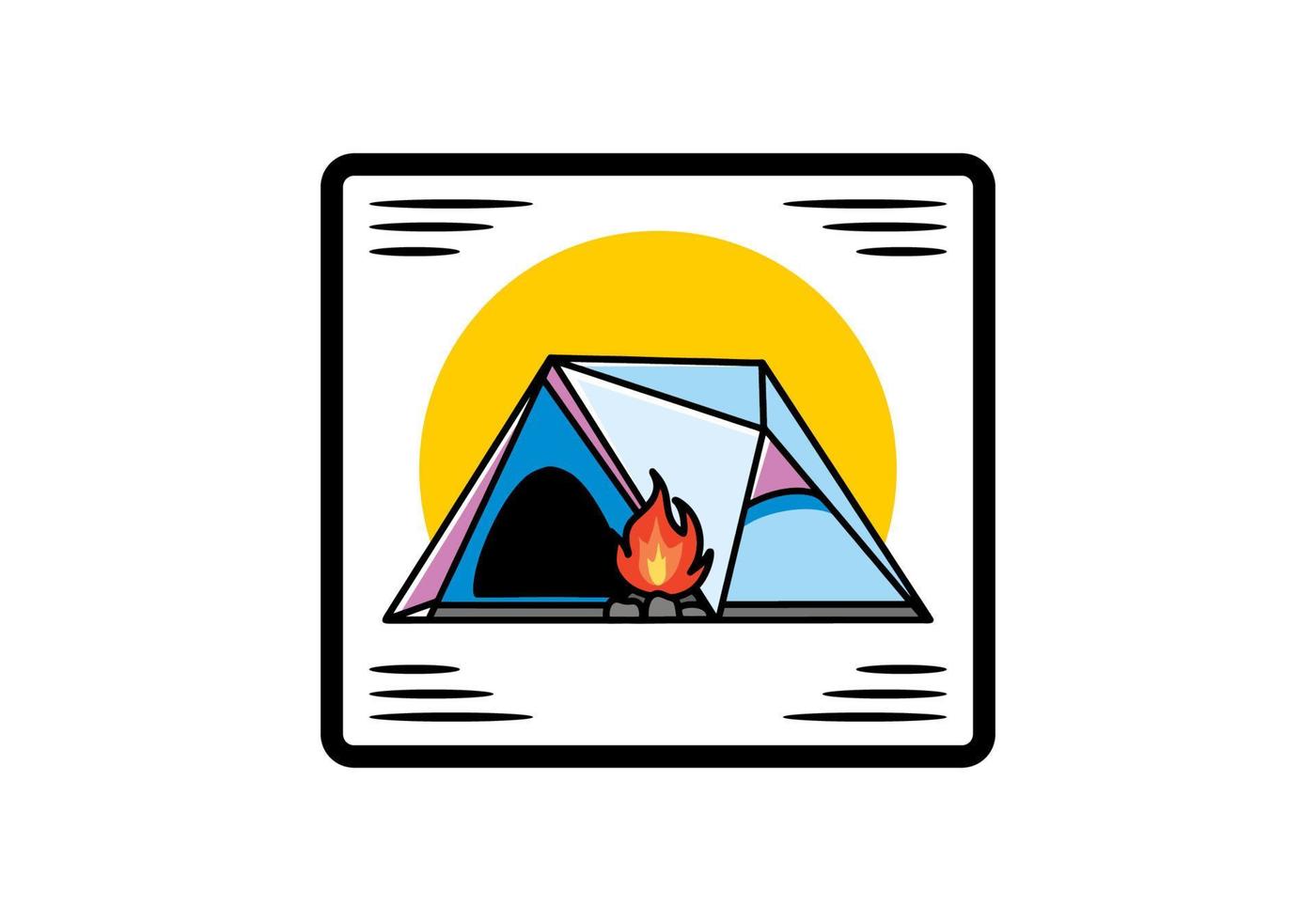 Triangle camping tent and bonfire illustration design vector