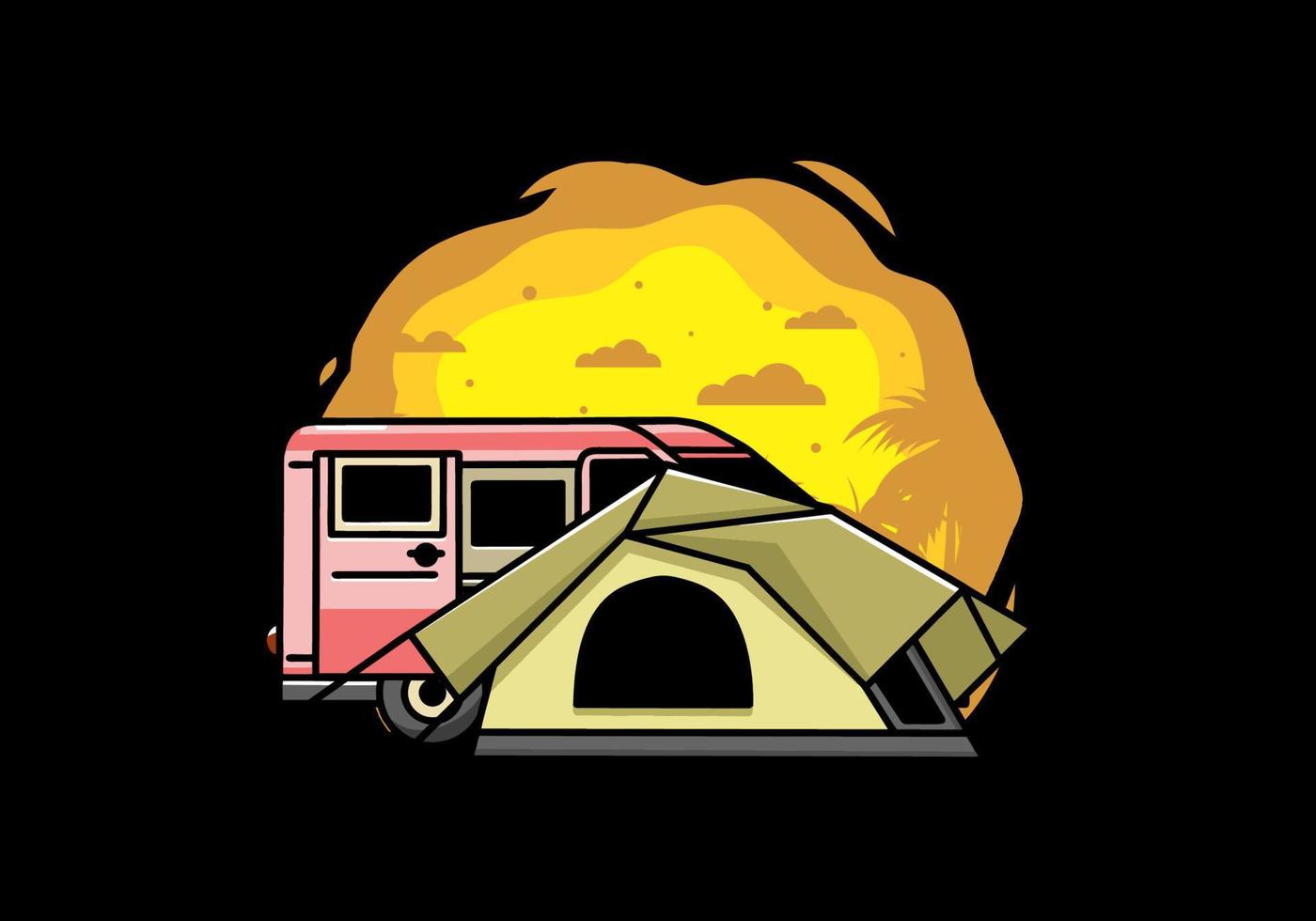 Van car and camping tent illustration design vector