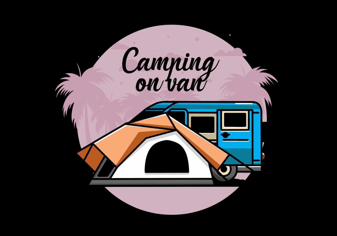 Van car and camping tent illustration design vector