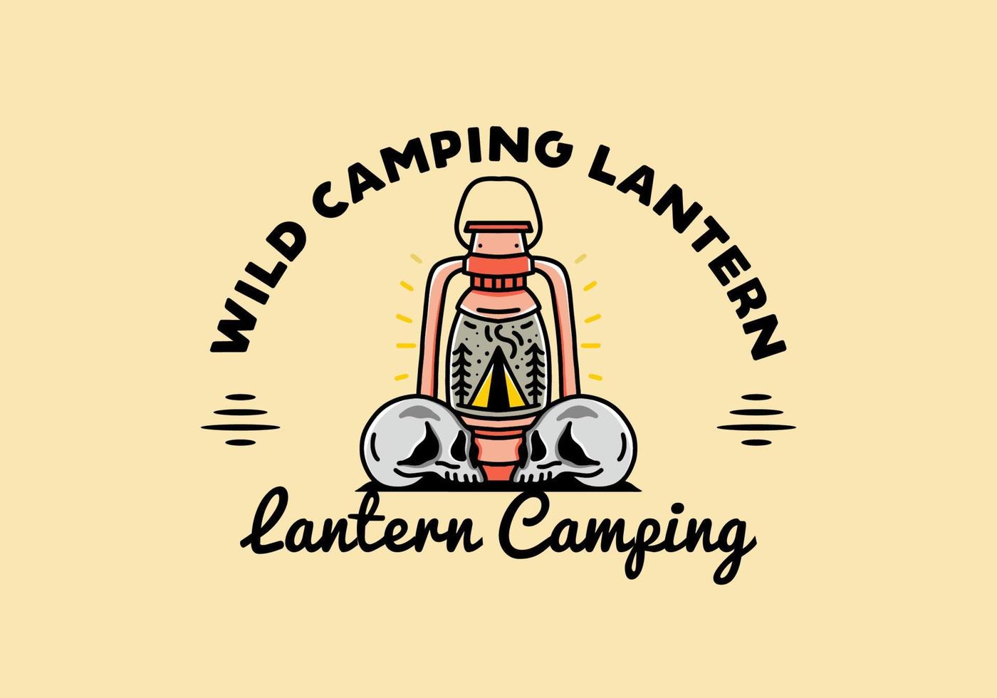 Outdoor lantern with triangle camping tent and two skull illustration vector