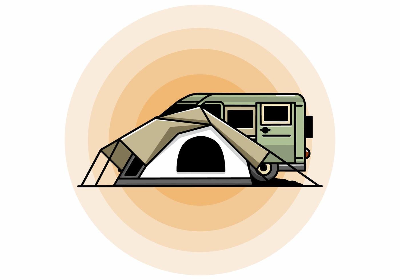 Van car and camping tent illustration design vector