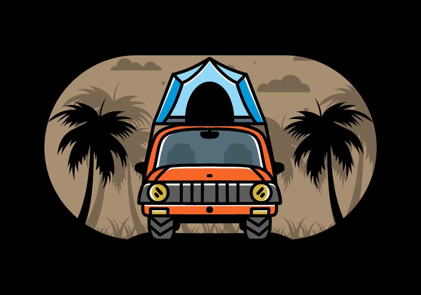 Camping on the roof of car illustration badge design vector