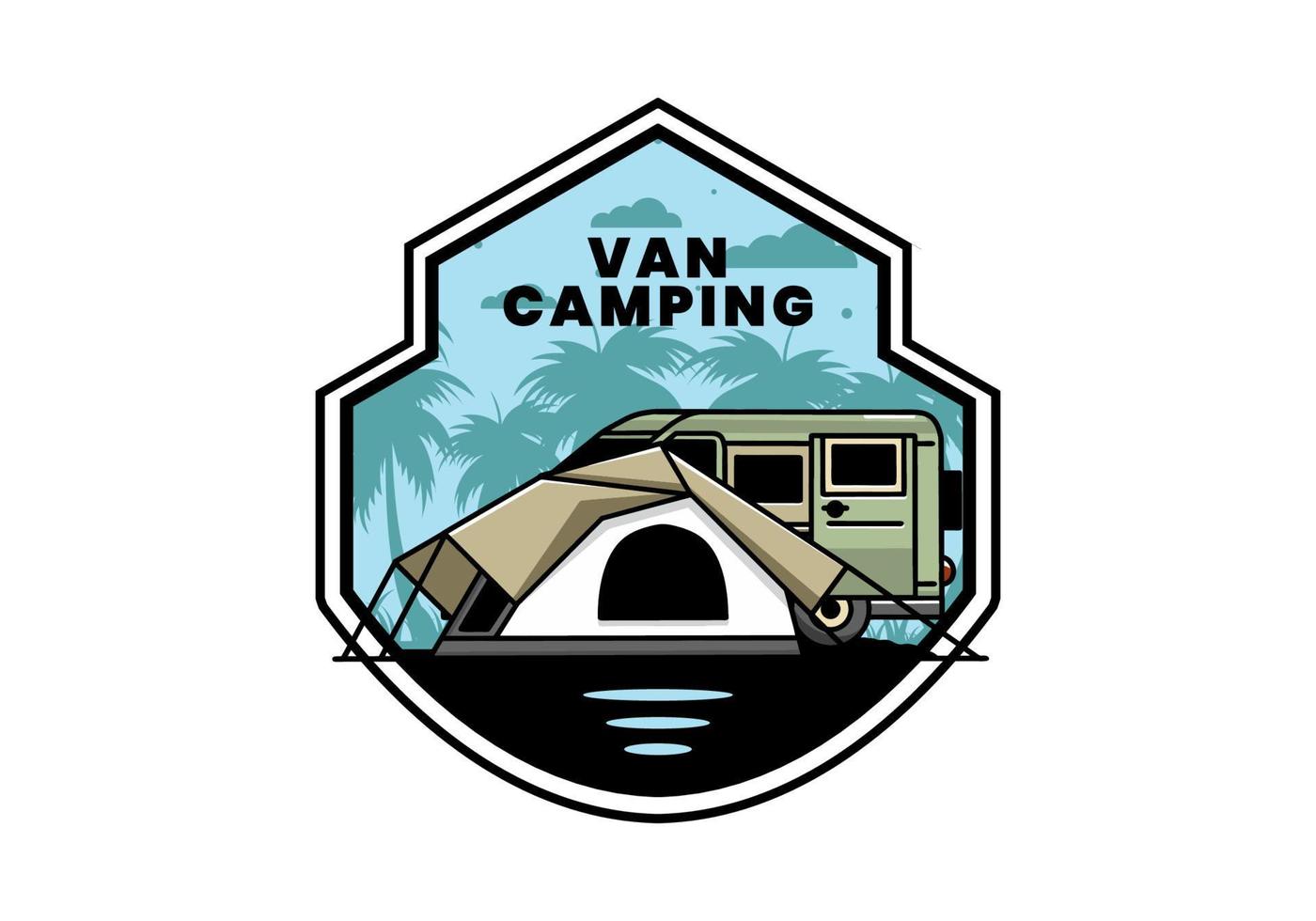 Van car and camping tent illustration design vector