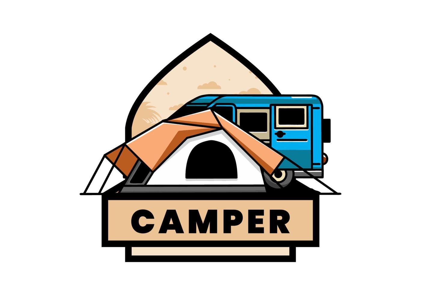 Van car and camping tent illustration design vector