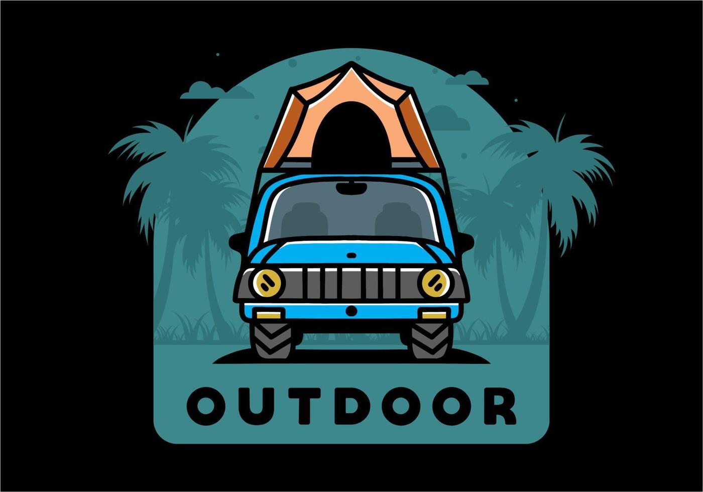 Camping on the roof of car illustration badge design vector