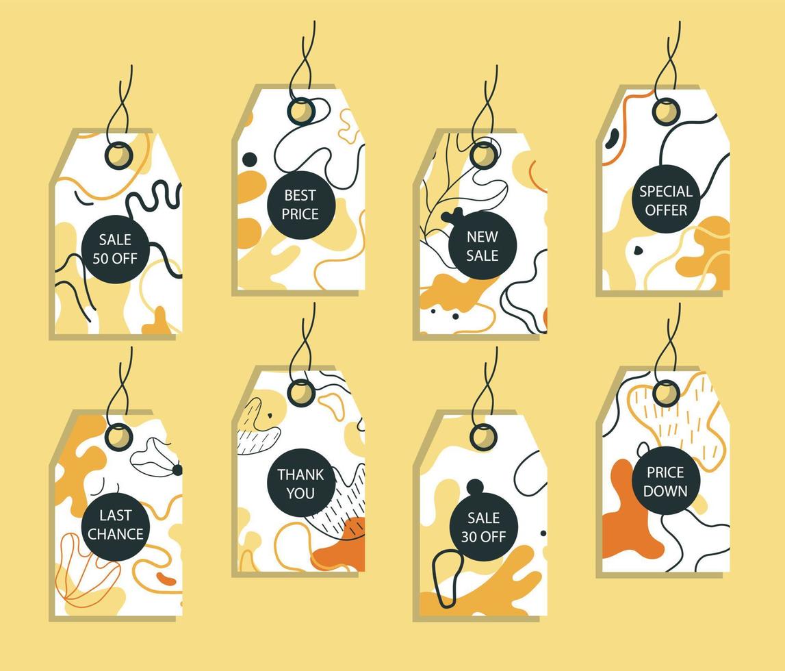 Set of discount price tags. Labels with abstract background. Template for shopping tags. Promotional sale badge. vector