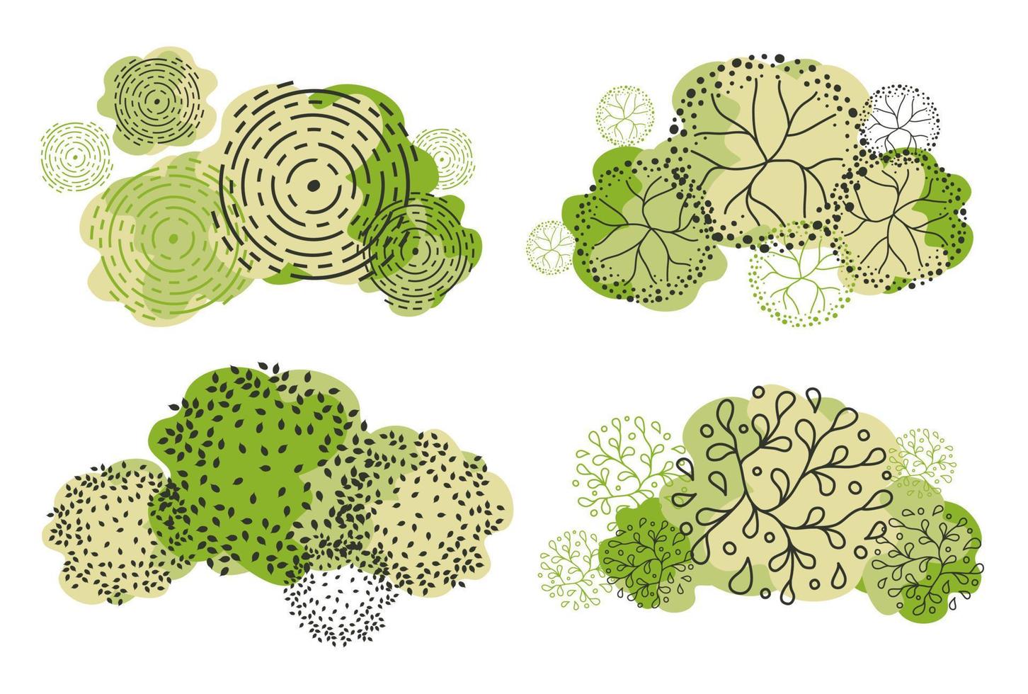 Tree for architectural floor plans. Entourage design. Various trees, bushes, and shrubs, top view for the landscape design plan. vector