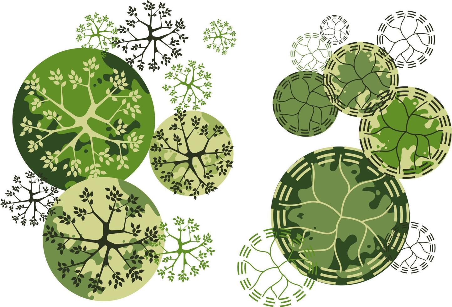 Tree for architectural floor plans. Entourage design. Various trees, bushes, and shrubs, top view for the landscape design plan. vector