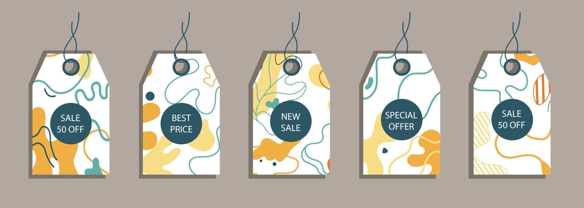 Set of discount price tags. Labels with abstract background. Template for shopping tags. Promotional sale badge. vector