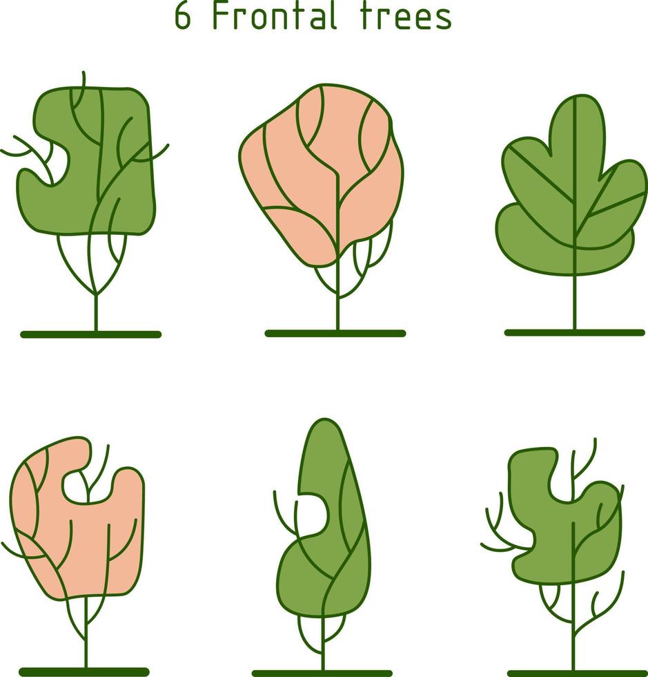 árbol para planos arquitectónicos. diseño de séquito. varios árboles, arbustos y arbustos, vista superior para el plan de diseño del paisaje. vector