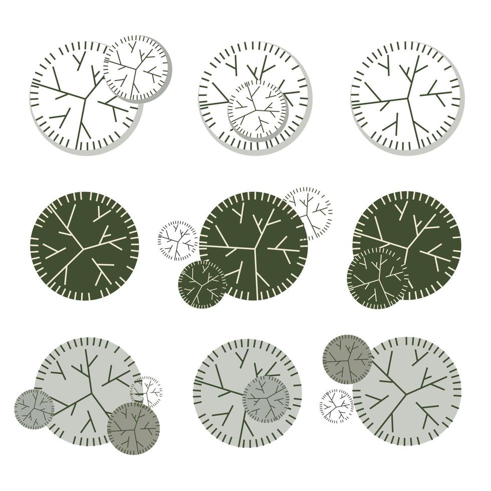 Tree for architectural floor plans. Entourage design. Various trees, bushes, and shrubs, top view for the landscape design plan. vector